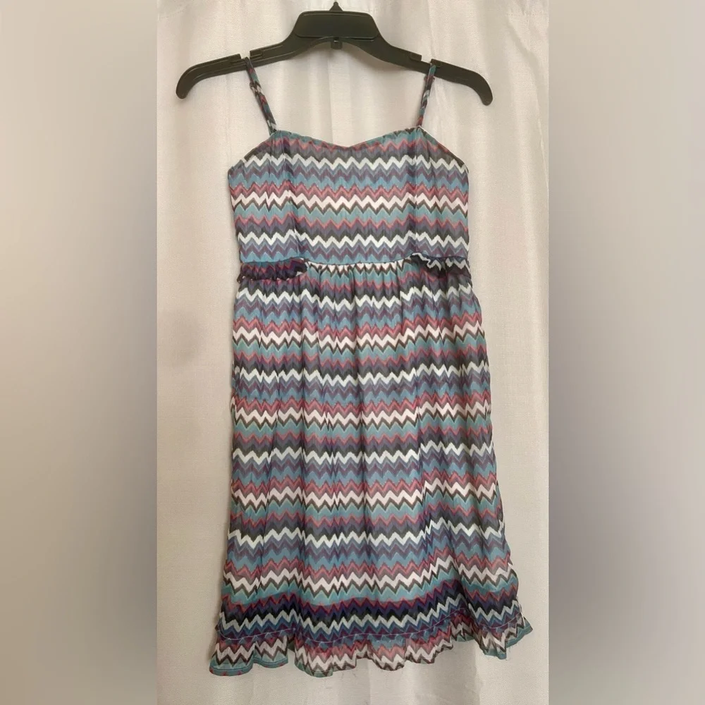 Roxy Girl Chevron Print Sundress Blue Pink Size Large
